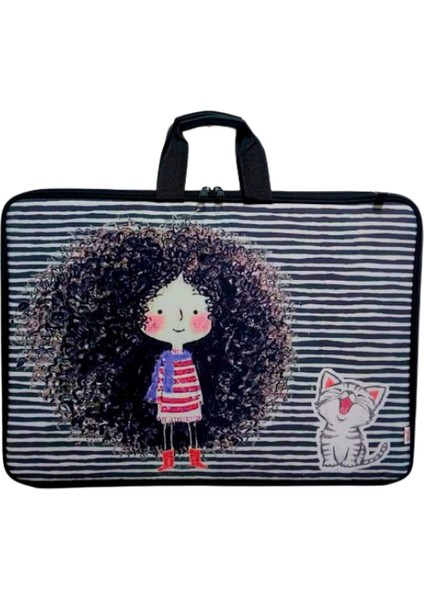 Askılı, Fermuarlı 35X50 Resim Çantası Su Geçirmez Ketenli Kumaş 35X50 Proje Çantası Kız Desen