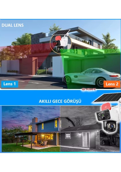 Ultimate Solar 4g Güneş Enerjili Dual Lens 360° Görüş Akıllı Güvenlik Kamerası  (O-Kam) Uygulama Beyaz