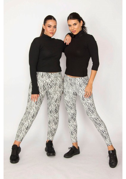 Kadın Siyah Zebra Desen Tayt