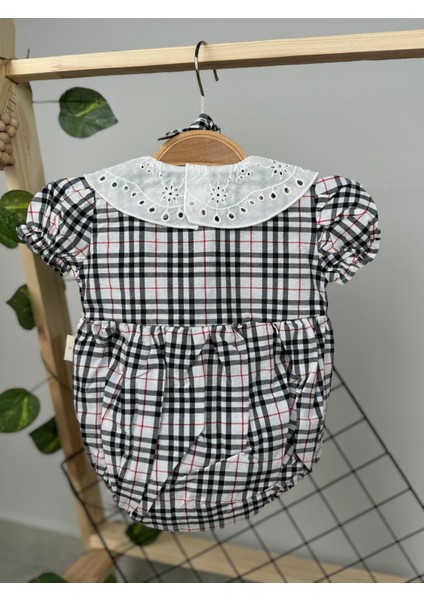 Kız Bebek Şapkalı Pötikare Desenli Çıtçıtlı Romper Badi Ikili Set