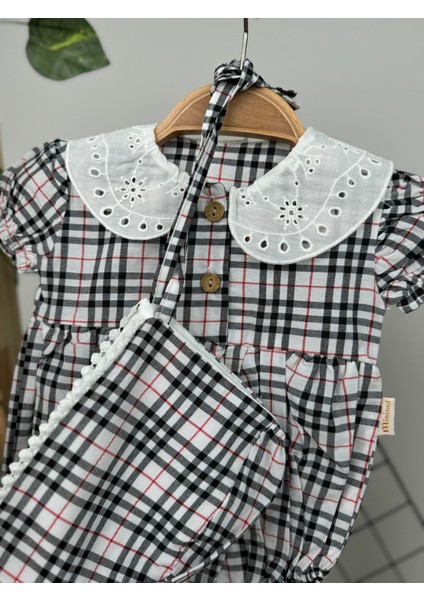 Kız Bebek Şapkalı Pötikare Desenli Çıtçıtlı Romper Badi Ikili Set