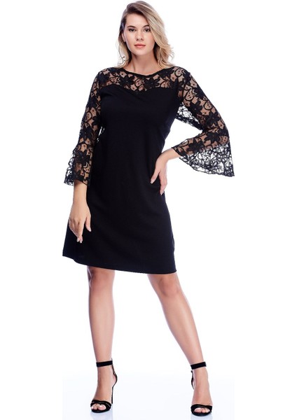 Kadın Siyah Dantel Detaylı Elbise