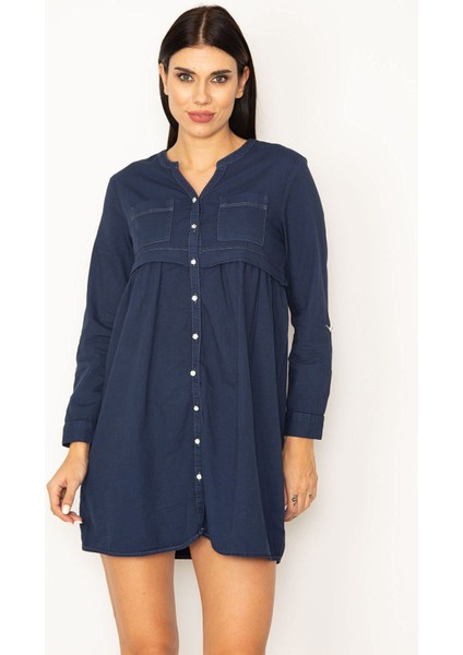 Kadın Lacivert Bel Pile Detaylı Cepli Elbise fırsatları