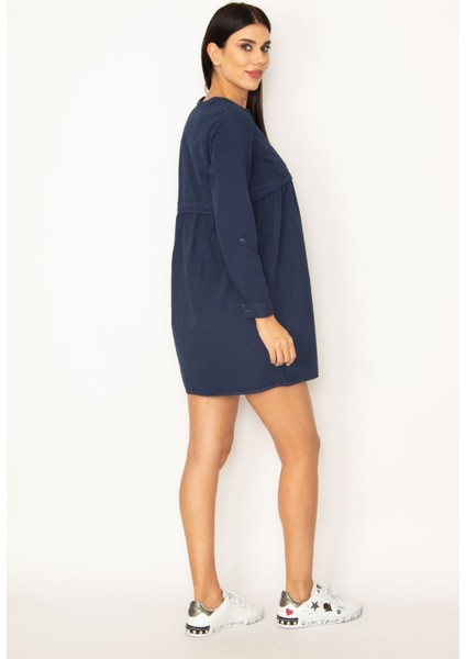 Kadın Lacivert Bel Pile Detaylı Cepli Elbise indirimleri