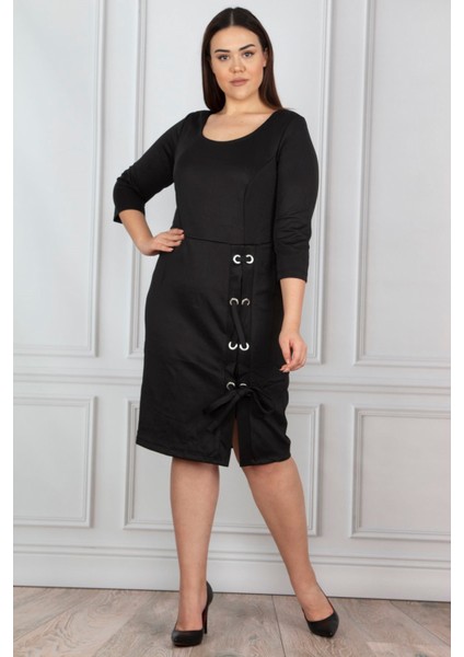 Kadın Siyah Kuşgözü Detaylı Elbise