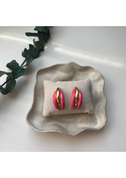 Neon Pembe Mineli Bombe Küpe
