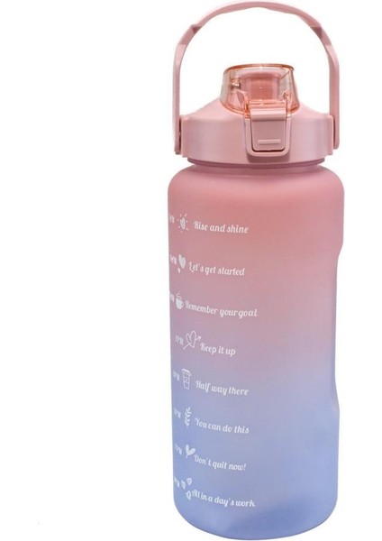 Motivasyon Su Matarası Su Şişesi Suluk 2 Litre Spor Salonu Şişesi Pembe Büyük Boy - Sticker Hediyeli