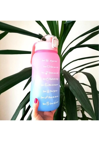 Motivasyon Su Matarası Su Şişesi Suluk 2 Litre Spor Salonu Şişesi Pembe Büyük Boy - Sticker Hediyeli modelleri