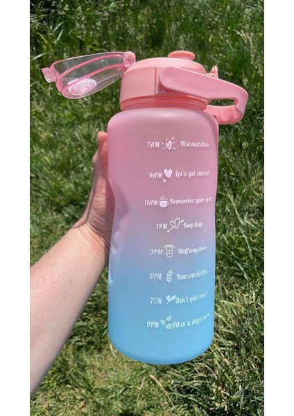 Motivasyon Su Matarası Su Şişesi Suluk 2 Litre Spor Salonu Şişesi Pembe Büyük Boy - Sticker Hediyeli fırsatları