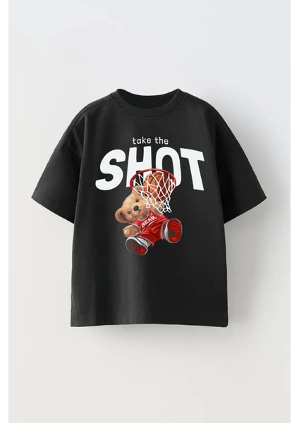 Basketbolcu Ayıcık Baskılı Oversize Çocuk T-Shirt Tişört