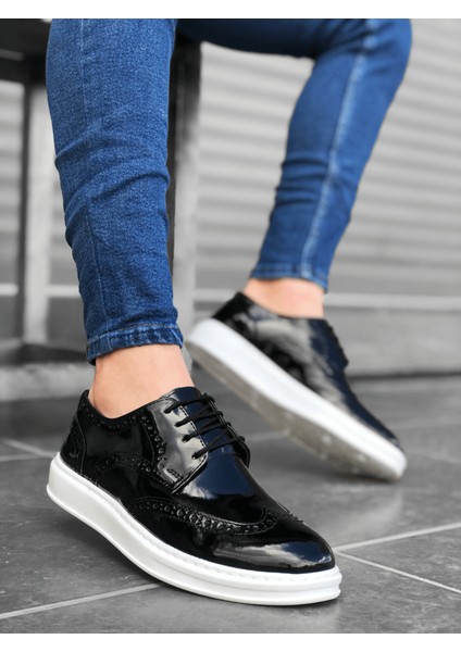 Ba0003 Bağcıklı Klasik Siyah Beyaz Taban Rugan Yüksek Taban Casual Erkek Ayakkabı modelleri