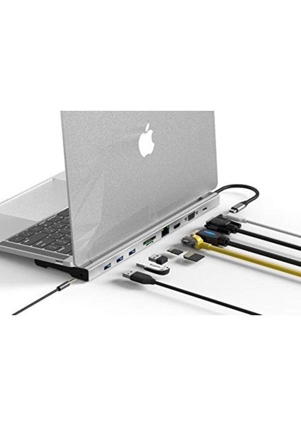 CDG-CNV80 Type-C To 10IN1 Macbook Notebook Port Çoklayıcı (3xusb 3.0+Hdmı+Usb 3.1 Type-C + RJ45 +