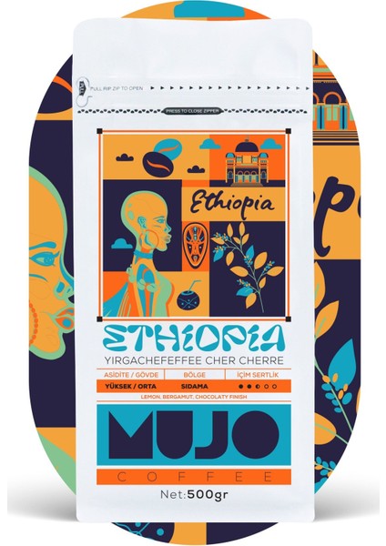 Ethiopia Yirgachefeffe Cher Cherre Çekirdek KAHVE-500GR