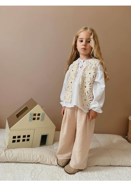 Yigit Butik Triko Yelekli Keten Kumaş Kız Çocuk Takım