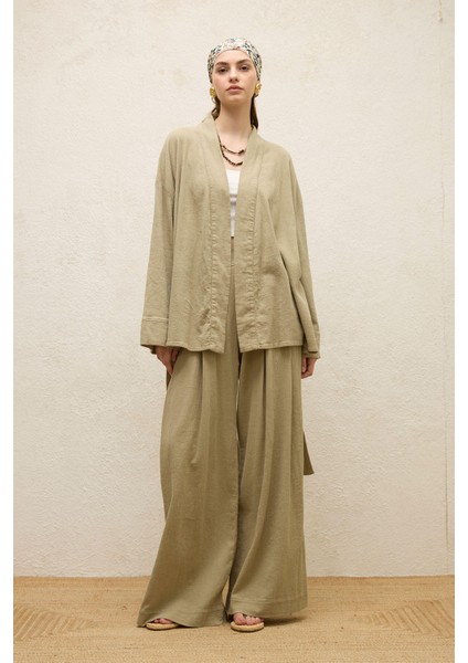 Pamuklu Kemerli Kimono Çağla