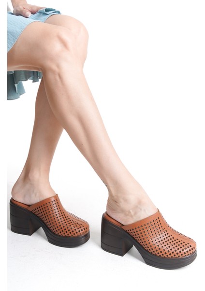 Hakiki Deri Taba 10 cm Platform Ortopedik Sabo Terlik TMD202490
