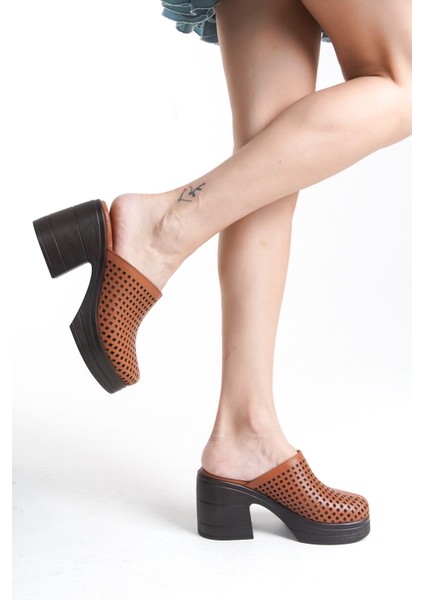 Hakiki Deri Taba 10 cm Platform Ortopedik Sabo Terlik TMD202490