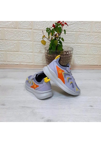 86924 Gri Sarı Cırtlı Lastikli Erkek Çocuk Spor Ayakkabı modelleri
