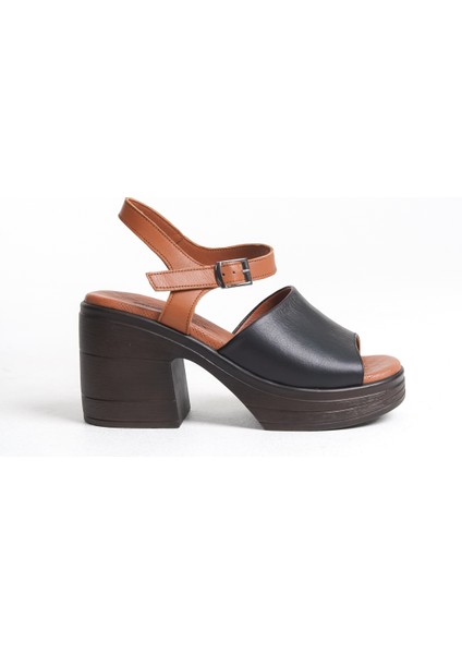 Deri Siyah Taba 10 cm Platform Ortopedik Tekbant Kadın Terlik TMD202499