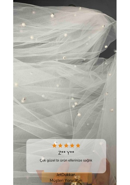 Tekno Trust Taşlı Duvak Elegance Yoğun Incili 2.5 Metre Boy 1.5 Metre En - Gelin, Nikah, Duvağı,tül, Kırık Beya