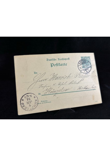 Deutsche Reichspost Antiye 1891 Yılı Alman Reich Döneminden 5 Pfennig Kendinden Pullu Posta Kartı Postadan Geçmiş