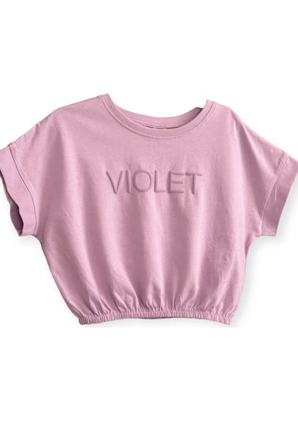 Adal Kids Outlet Lila Beli Lastikli Crop Ekru Beyaz Tayt Alt Üst Takım