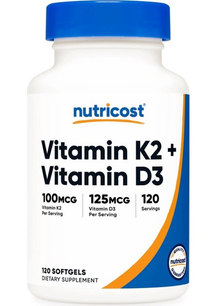 Nutricost Vitamin K2 + Vitamin D3 5000UI 120 Softgels