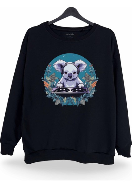 Dj Koala Baskılı Bisiklet Yaka Oversize Sweatshirt