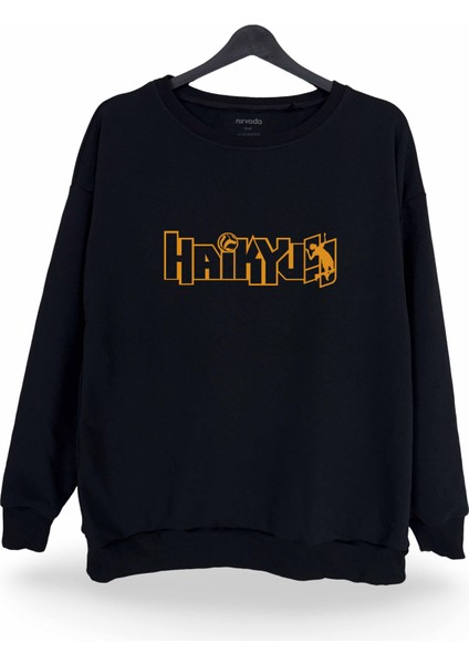 Haikyuu Baskılı Bisiklet Yaka Oversize Sweatshirt