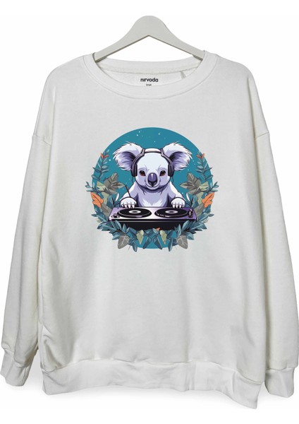 Dj Koala Baskılı Bisiklet Yaka Oversize Sweatshirt