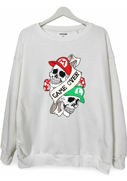 Game Over Baskılı Bisiklet Yaka Oversize Sweatshirt