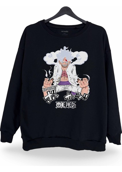 Ka Boom One Piece Baskılı Bisiklet Yaka Oversize Sweatshirt Anime Manga