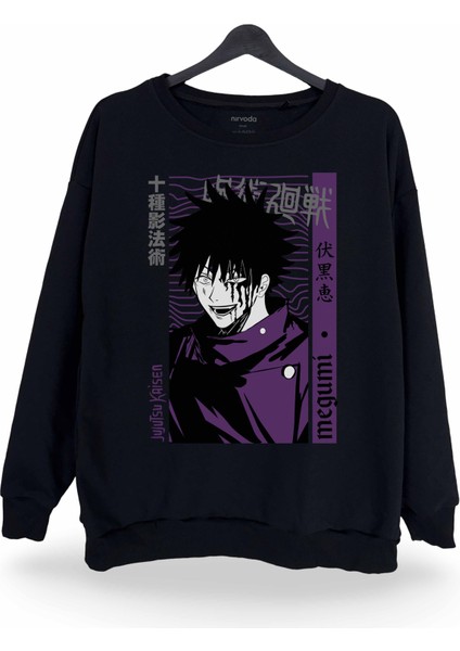 Megumi Jujutsu Kaisen Baskılı Bisiklet Yaka Oversize Sweatshirt Anime Manga