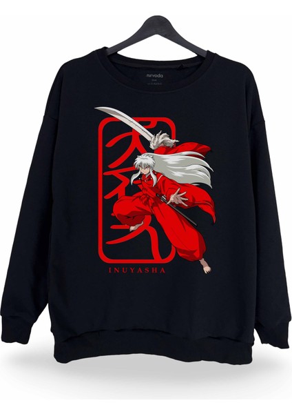 Inuyasha Baskılı Bisiklet Yaka Oversize Sweatshirt Anime Manga