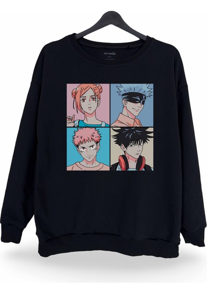 Jujutsu Kaisen Karakterleri Baskılı Bisiklet Yaka Oversize Sweatshirt Anime Manga