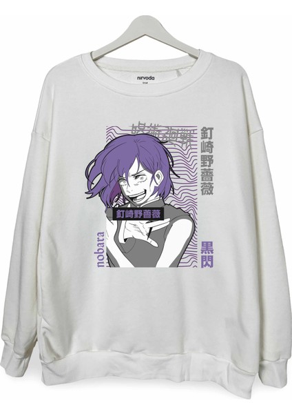 Nobara Baskılı Bisiklet Yaka Oversize Sweatshirt Anime Manga