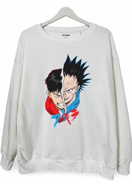 Tetsuo ve Kaneda Baskılı Akira Bisiklet Yaka Oversize Sweatshirt Anime Manga