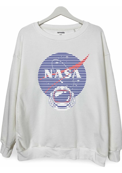 Nasa Baskılı Bisiklet Yaka Oversize Sweatshirt
