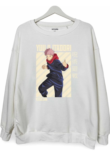 Yuji Itadori Jujutsu Kaisen Baskılı Bisiklet Yaka Oversize Sweatshirt Anime Manga