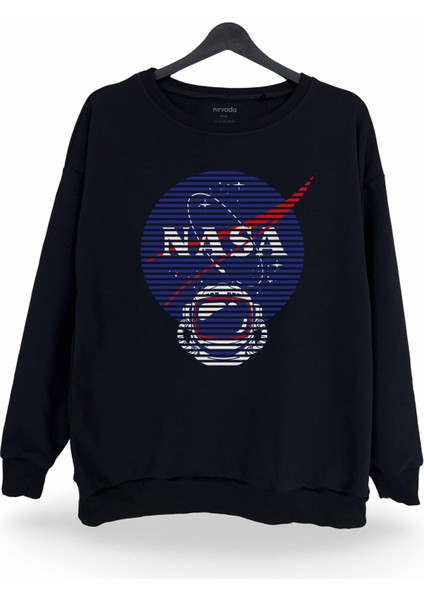 Nasa Baskılı Bisiklet Yaka Oversize Sweatshirt