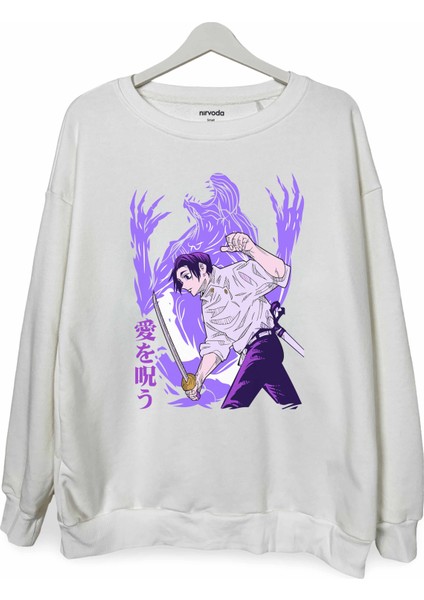 Öğrenci Satoru Gojo Jujutsu Kaisen Baskılı Bisiklet Yaka Oversize Sweatshirt Anime Manga