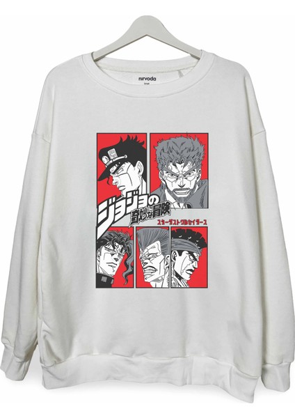 Jojos Bizarre Adventure Baskılı Bisiklet Yaka Oversize Sweatshirt Anime Manga