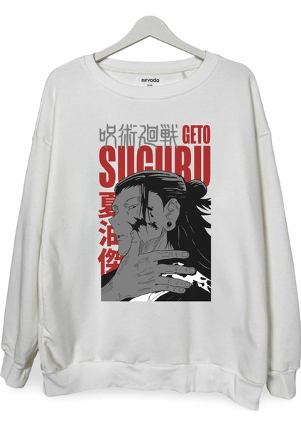 Suguru Geto Jujutsu Kaisen Baskılı Bisiklet Yaka Oversize Sweatshirt Anime Manga