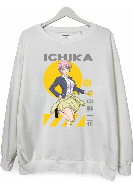 Nakano Ichika Eşsiz Beşizler Baskılı Bisiklet Yaka Oversize Sweatshirt Anime Manga