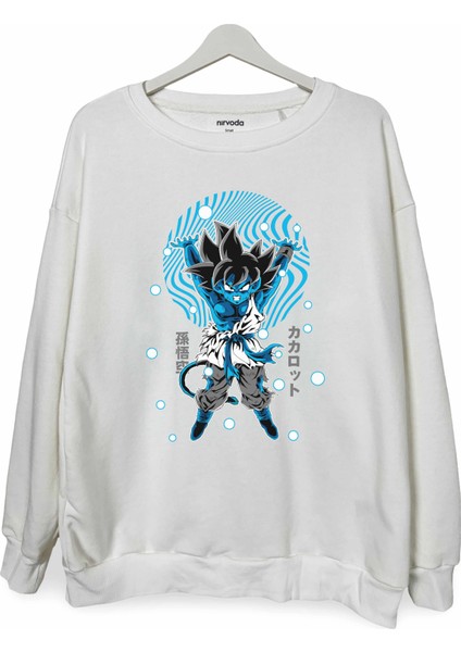 Goku Mavi Tasarım Dragon Ball Baskılı Bisiklet Yaka Oversize Sweatshirt Anime Manga