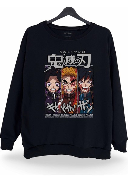 Hashira ve Kagaya Demon Slayer Baskılı Bisiklet Yaka Oversize Sweatshirt Anime Manga