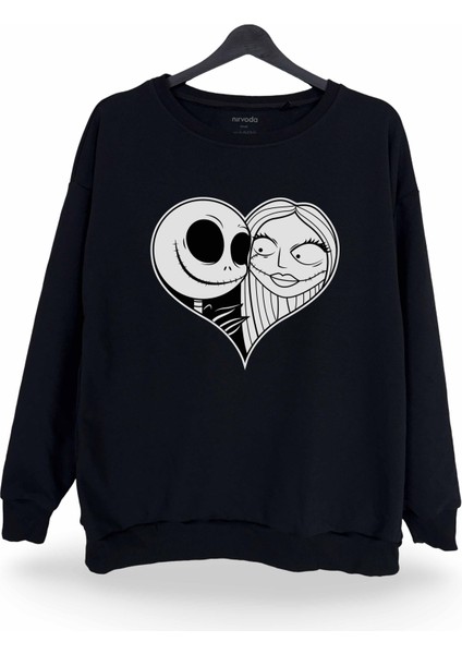 Noel Gecesi Kabusu Çifti Baskılı Bisiklet Yaka Oversize Sweatshirt