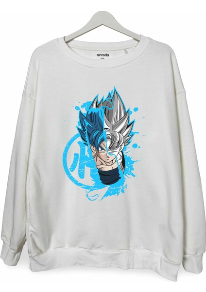 Süper Saiyan Dragon Ball Baskılı Bisiklet Yaka Oversize Sweatshirt Anime Manga