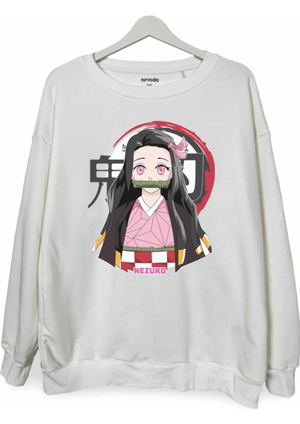 Nezuko Kamado Demon Slayer Baskılı Bisiklet Yaka Oversize Sweatshirt Anime Manga