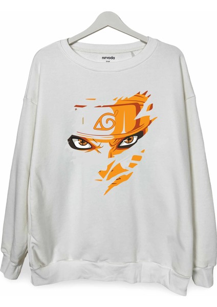 Parçalı Naruto Baskılı Bisiklet Yaka Oversize Sweatshirt